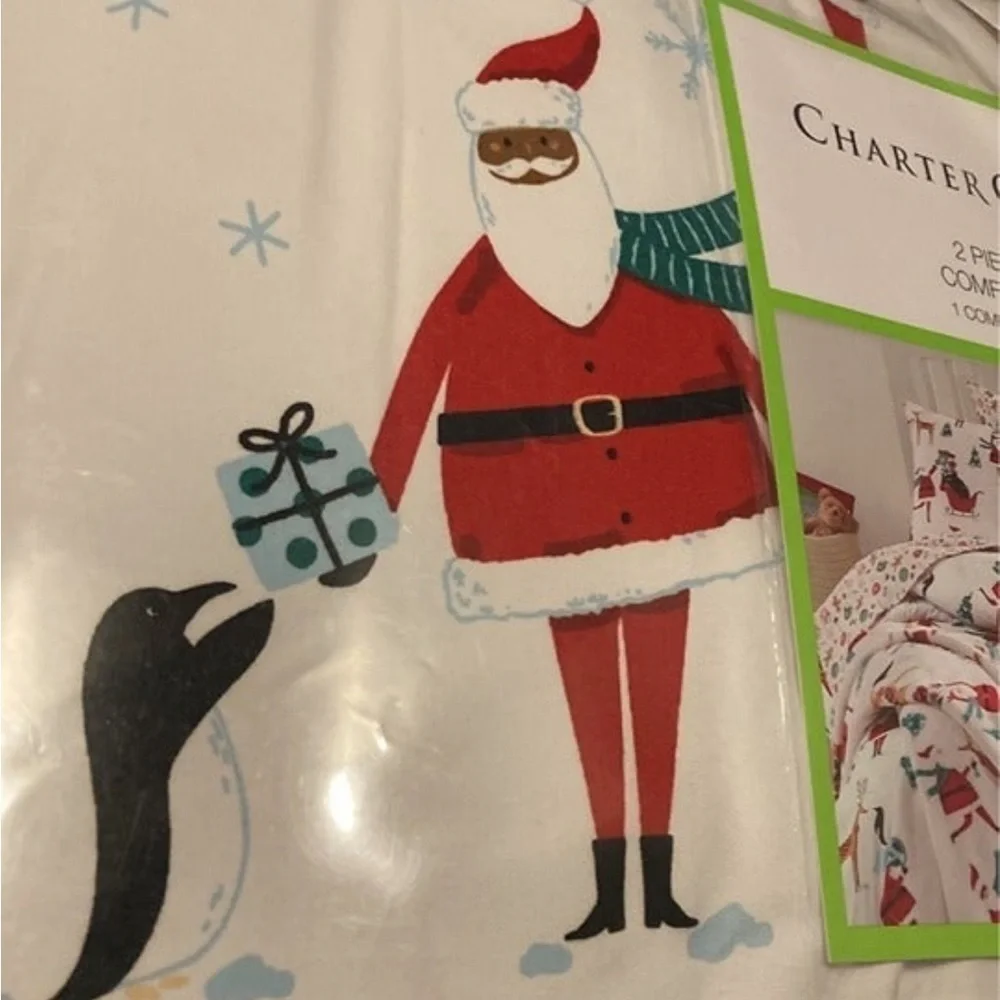 NEW CHARTER CLUB KIDS TWIN SANTA & FRIENDS REVERSIBLE 2 PIECE COMFORTER TWIN SET